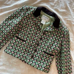 Vintage RARE authentic green and pink tweed cropped jacket